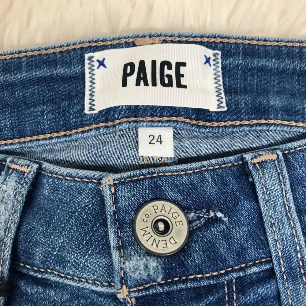 PAIGE Skyline Skinny Crop Jean North Star Distressed Medium Wash Size 24 New‎